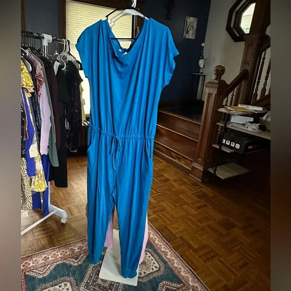 Unbranded NWOT Blue elastic waist jogger leg jumpsuit 2XL, 25 pit to pit - Picture 2 of 6